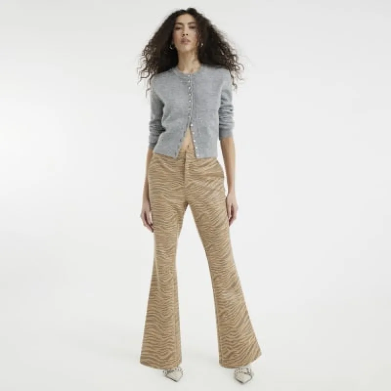 Beige Faux Leather Tiger Boot Leg Trousers made by River Island