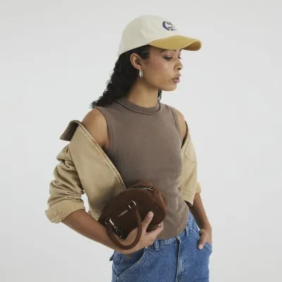 Brown Ribbed Tank Top sold by River Island