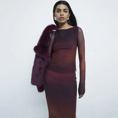 Petite Red Long Sleeved Mesh Top sold by River Island