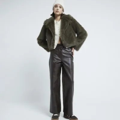 Brown Faux Leather Tailored Hybrid Trousers sold by River Island