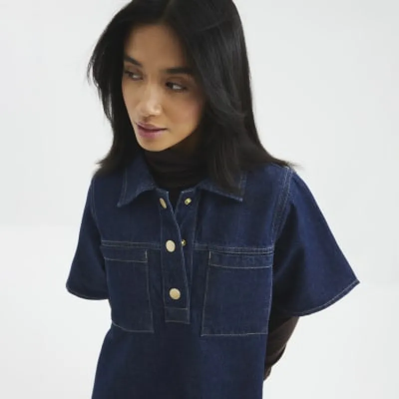 Petite Blue Denim Collared Shirt Dress sold by River Island