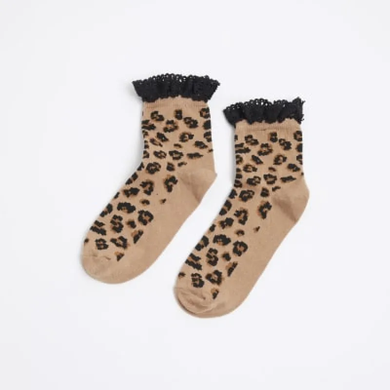 Brown Cotton Frill Leopard Socks sold by River Island