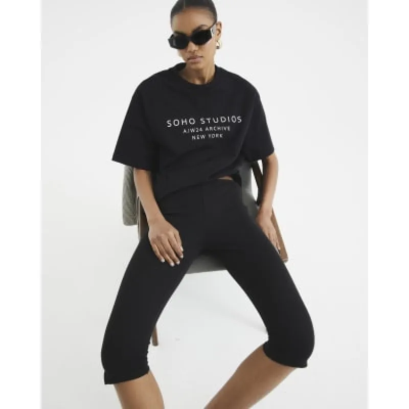 Black Short Sleeve Soho Studios Print T-Shirt sold by River Island