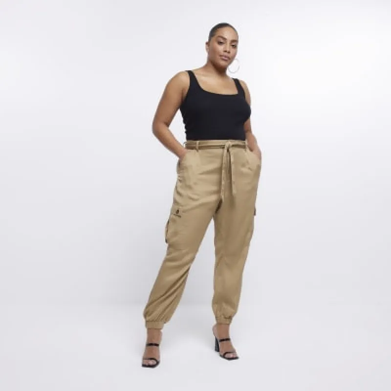Plus beige belted cargo trousers sold by River Island