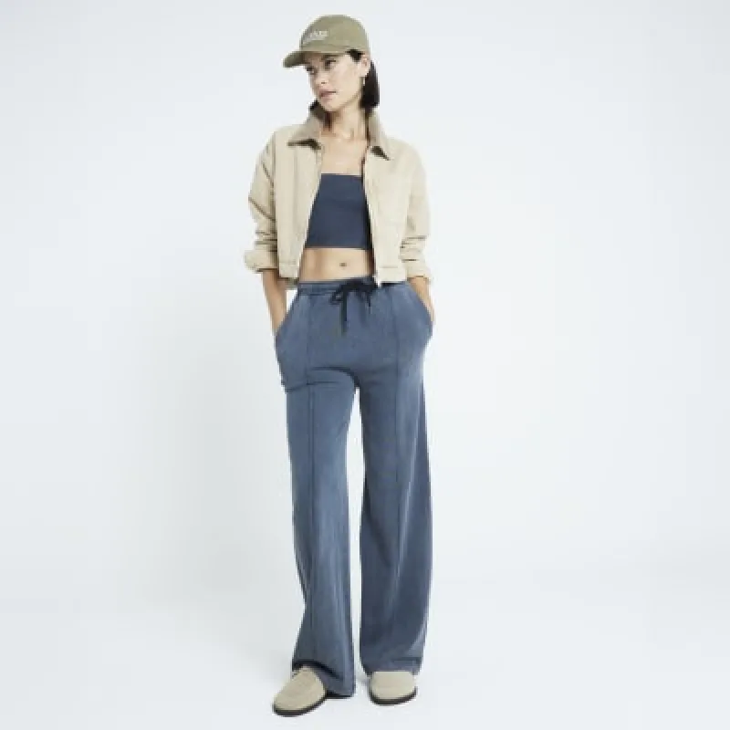 Grey Bandeau Top and Wide Leg Joggers Set sold by River Island