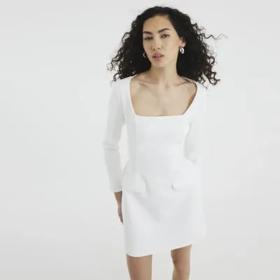 Cream Long Sleeve Square Neck Mini Dress sold by River Island