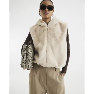 Beige Faux Fur Hooded Gilet sold by River Island