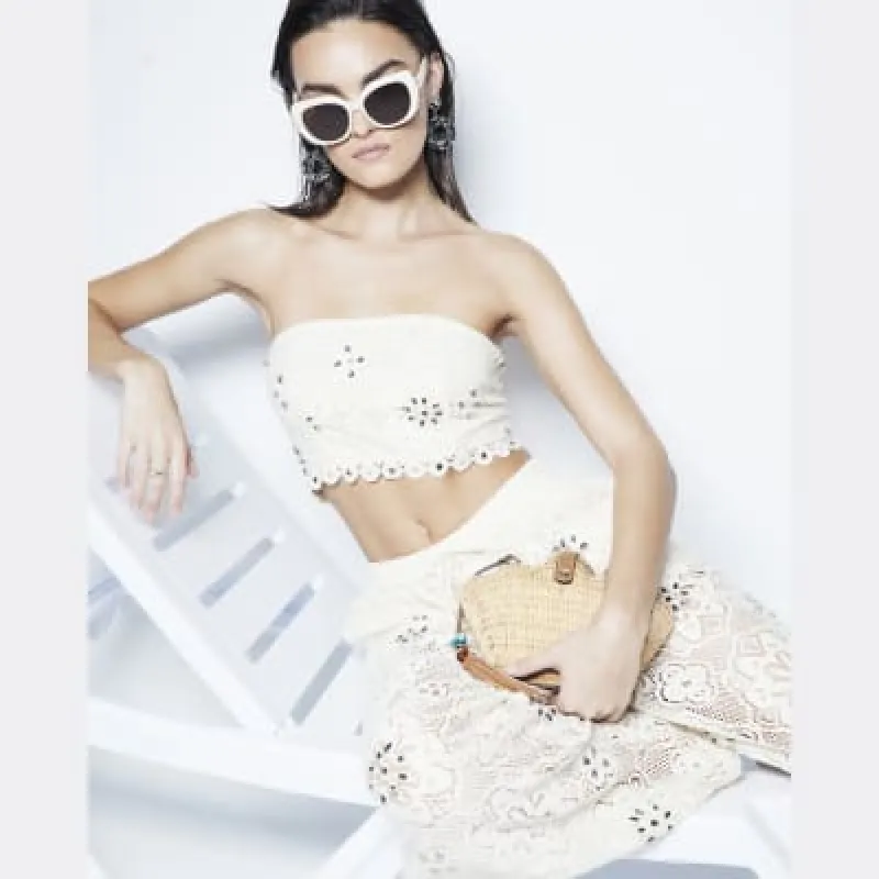 Cream Crochet Bandeau Top sold by River Island