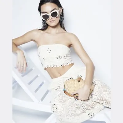 Cream Crochet Bandeau Top sold by River Island