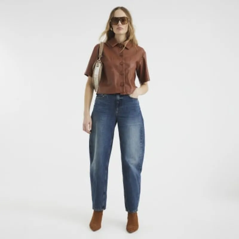 Brown Short Sleeve Faux Leather Shirt sold by River Island
