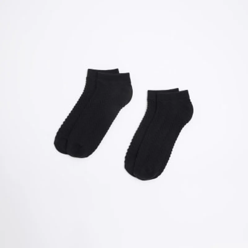 Black zig zag 2 Pack Trainer Socks sold by River Island