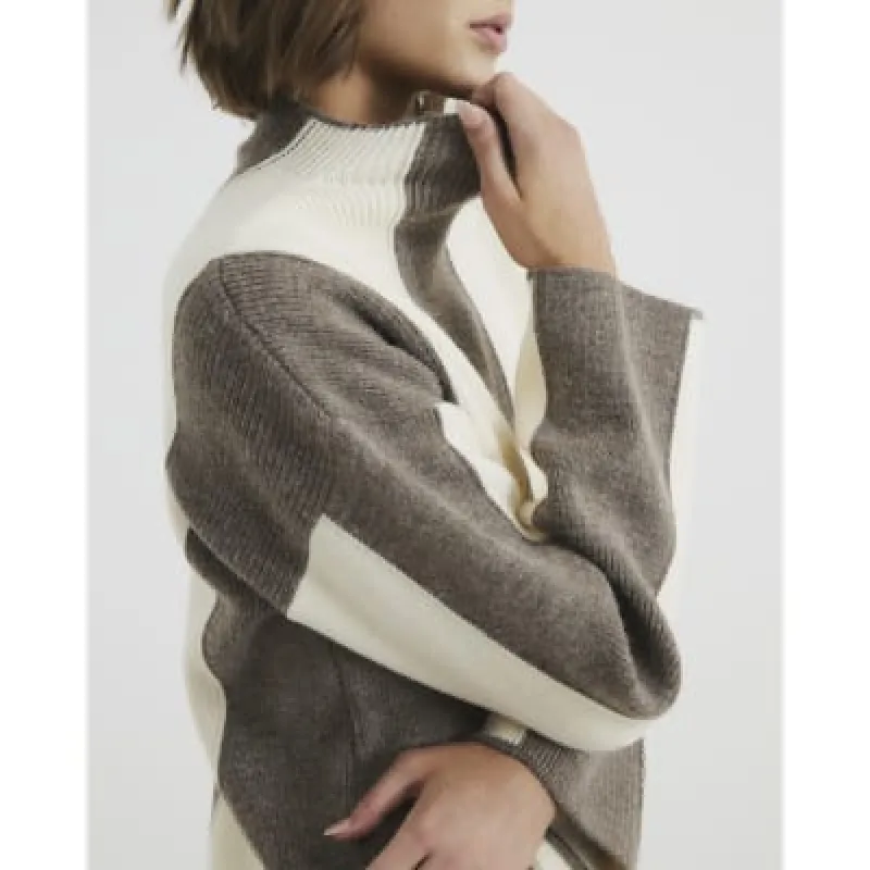 Brown Stripe High Neck Jumper sold by River Island