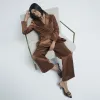 Brown Satin Wide Leg Trousers sold by River Island