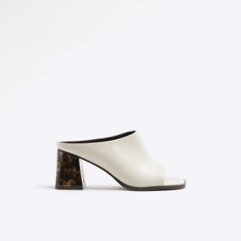 Cream Block Heeled Mules sold by River Island