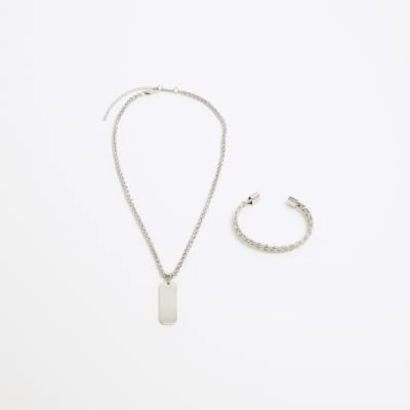 Silver Bracelet And Necklace Set made by River Island