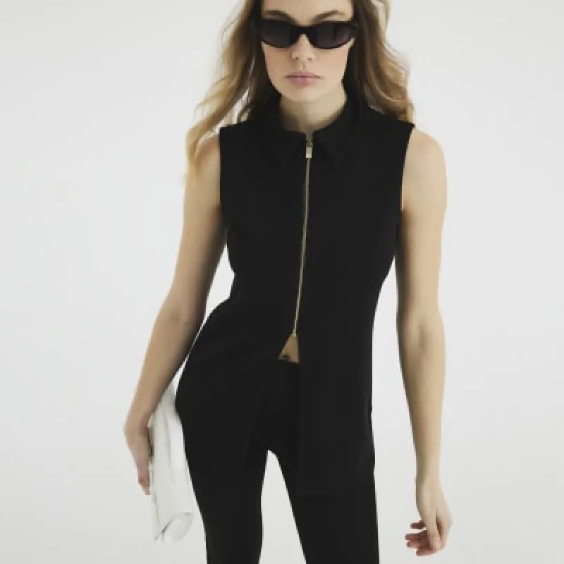 Black Sleeveless Zip Tunic sold by River Island
