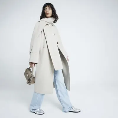 Beige Premium Wool Blend Scarf Coat sold by River Island