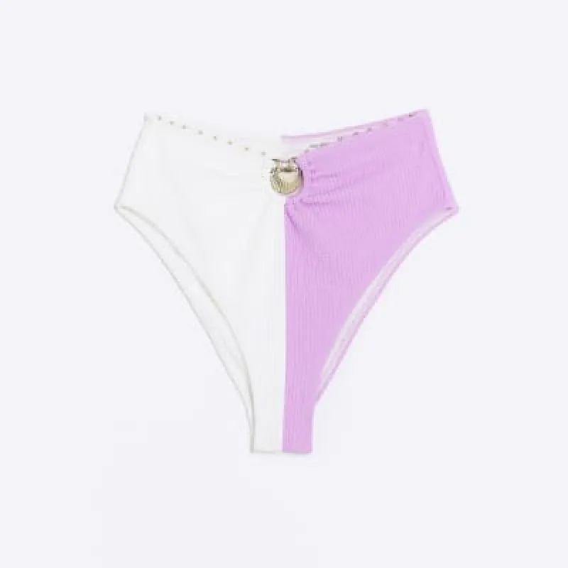 Purple Spliced Texture Bikini Bottoms sold by River Island