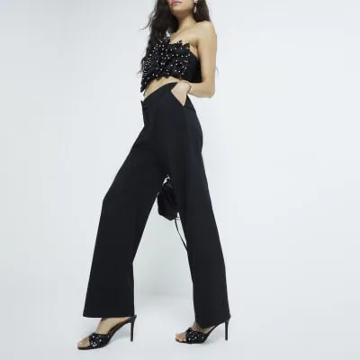 Black Jersey Twill Wide Leg Trousers sold by River Island