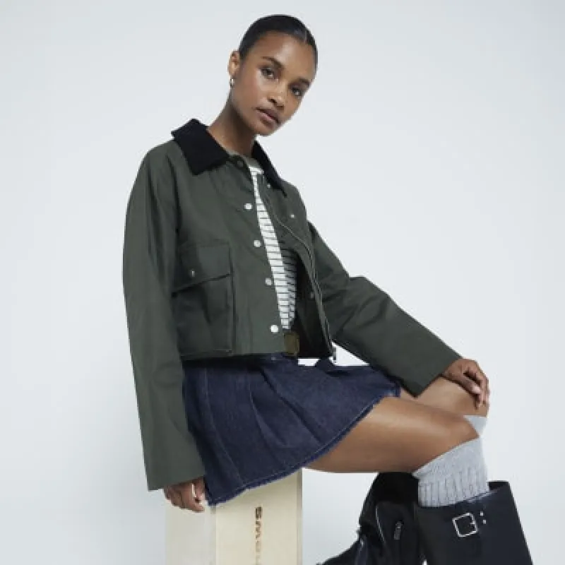 Khaki Waxed Barn Jacket sold by River Island