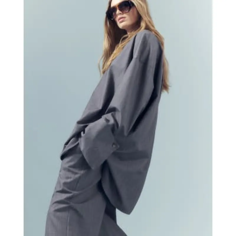 Grey Oversized Long Sleeve Shirt sold by River Island