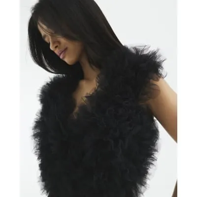 Petite Black Ruffle Bodysuit sold by River Island