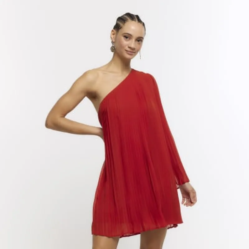 Red plisse one shoulder shift mini dress sold by River Island
