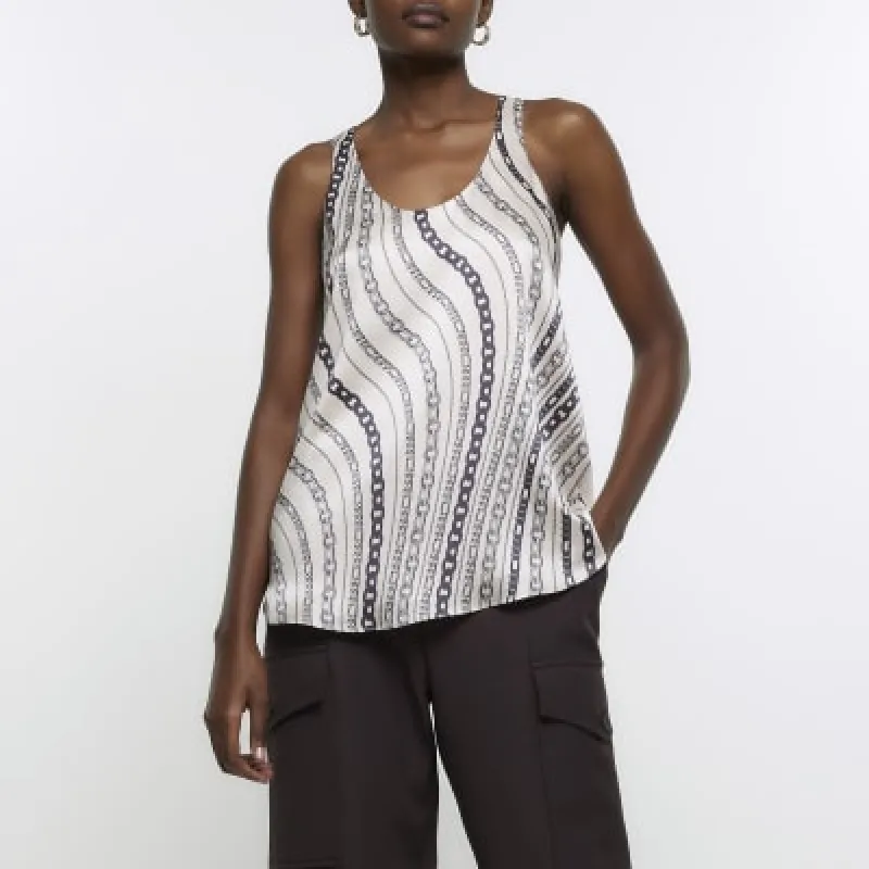 White satin chain print tank top sold by River Island