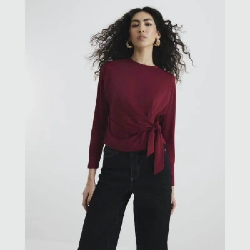 Red Long Sleeve Tie Top sold by River Island