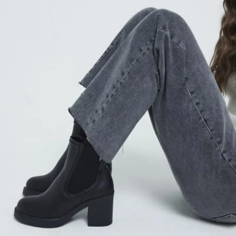 Black Faux Leather Heeled Chelsea Ankle Boots sold by River Island