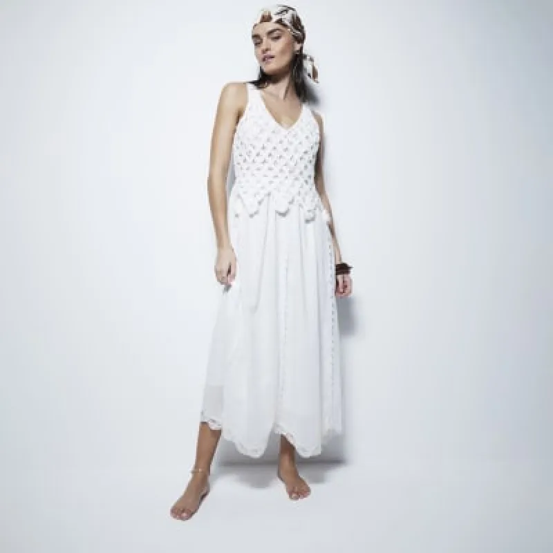 Cream Sleeveless Hybrid Crochet Shift Dress sold by River Island