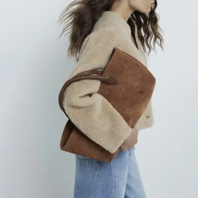 Brown Suede large Tote bag sold by River Island