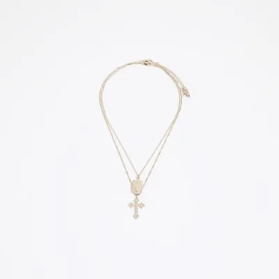 Gold Saint Cross Necklace sold by River Island