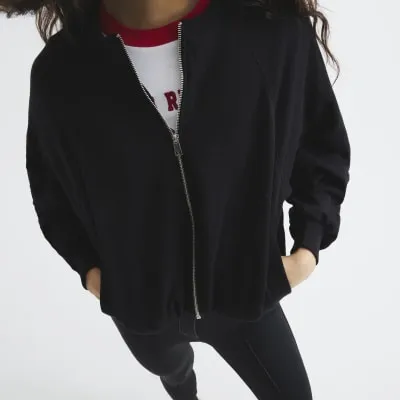Black Long Sleeve Bubble Hem Bomber Jacket sold by River Island