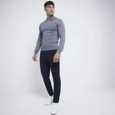 Grey Muscle Fit Polo Shirt sold by River Island