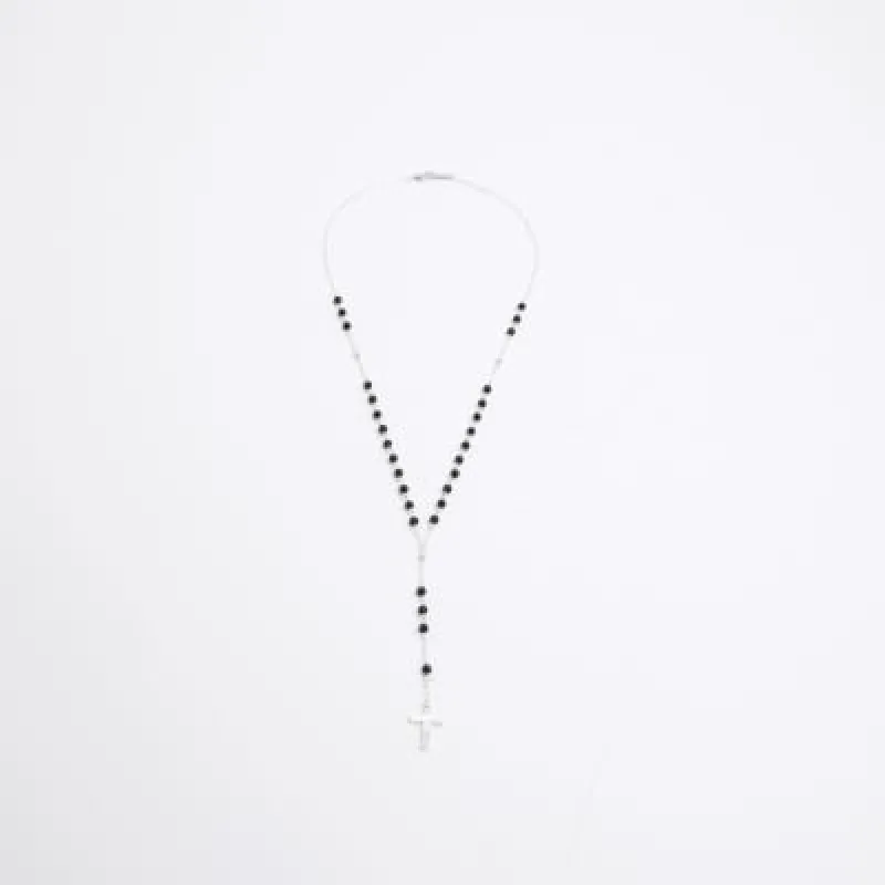 Silver Rosery Bead Saint Cross Necklace sold by River Island