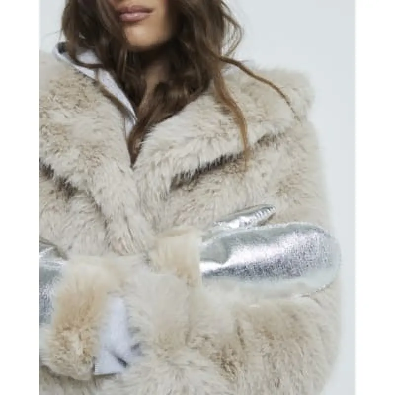 Silver Faux Fur Metallic Mittens sold by River Island