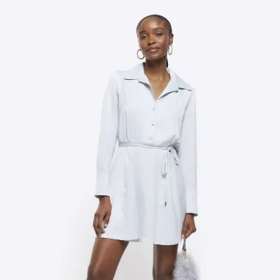 Silver satin tie waist mini shirt dress sold by River Island