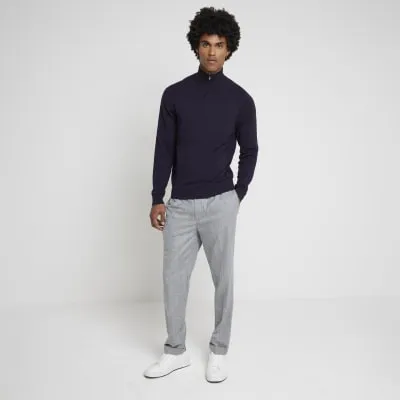 Navy Slim Fit Half Zip Jumper sold by River Island