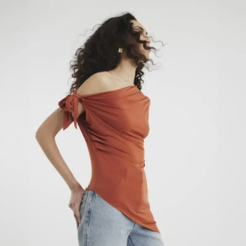 Rust Drape Tie Knot Asymmetric Top sold by River Island