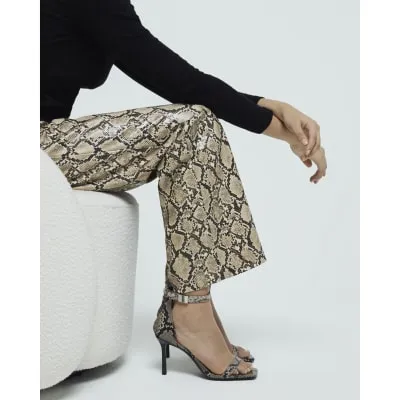 Grey Snake Print Heeled Sandals sold by River Island