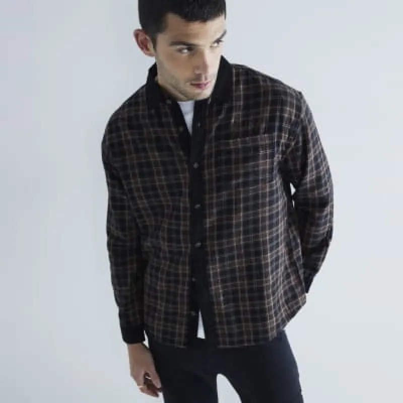 Black Corduroy Collar Check Shirt sold by River Island