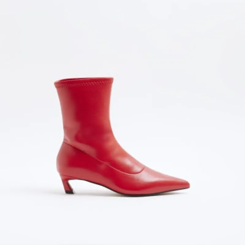 Red Slanted Kitten Heel Sock Boots sold by River Island