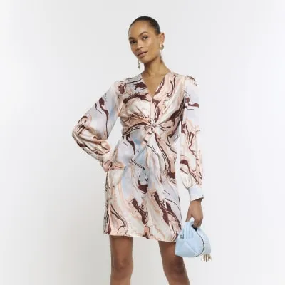 Beige Satin Marble print Shift Mini Dress sold by River Island