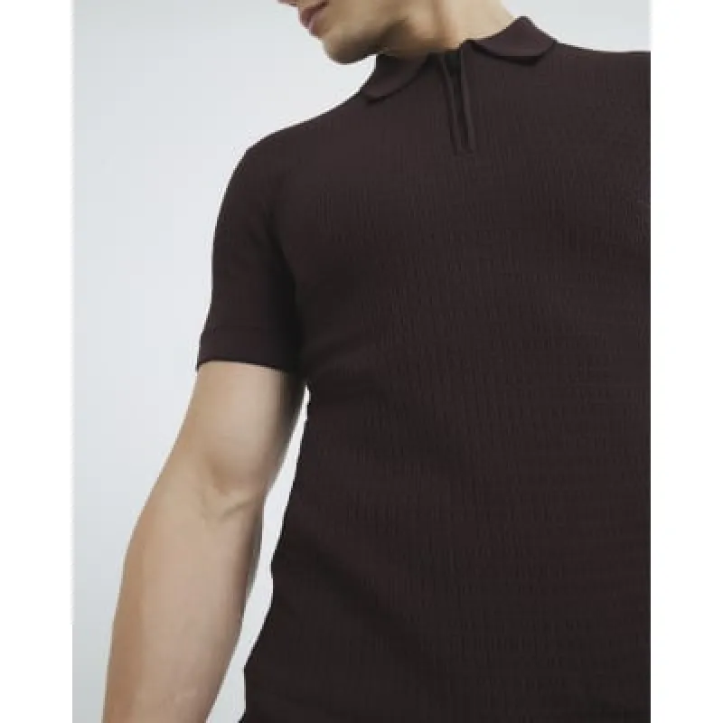 Red Muscle Fit Textured Tipped Polo Shirt sold by River Island