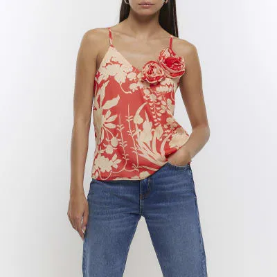 Red chiffon floral corsage cami top sold by River Island
