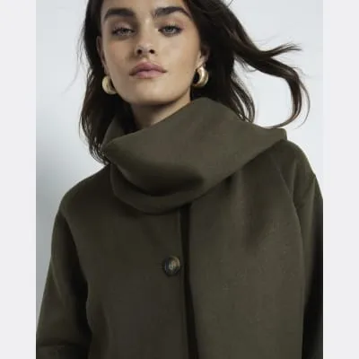 Khaki Premium Wool Blend Scarf Coat sold by River Island