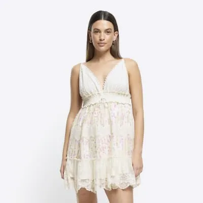 Cream crochet sequin beach mini dress sold by River Island
