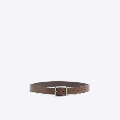 Brown square buckle belt sold by River Island