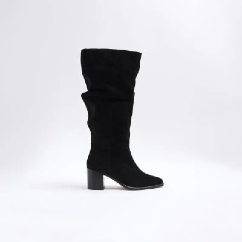 Black Ruched Suede Boots sold by River Island